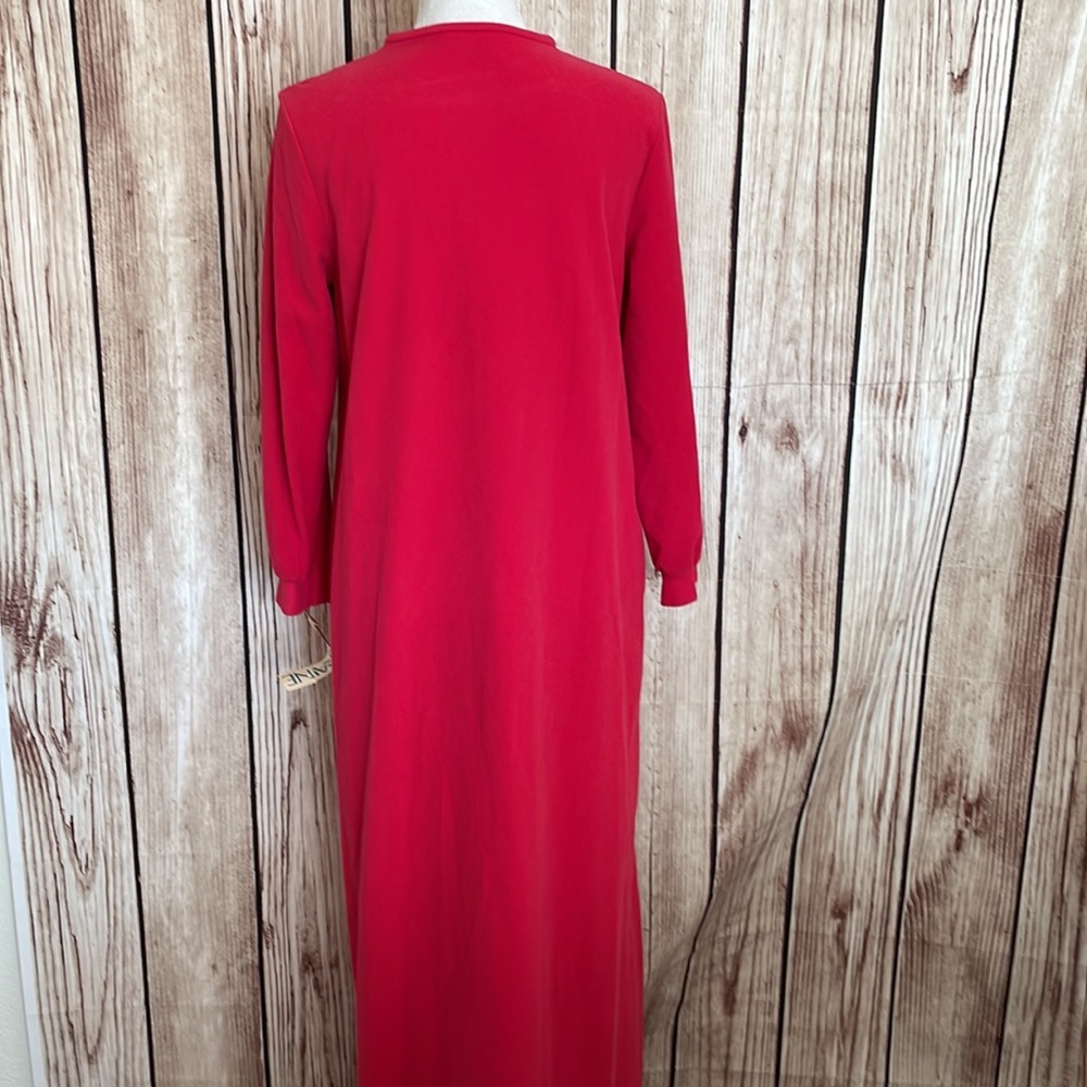 Lorraine Vintage Crimson Nightgown Bright Red w/Embroidery Floral Detailed Front - Picture 5 of 9